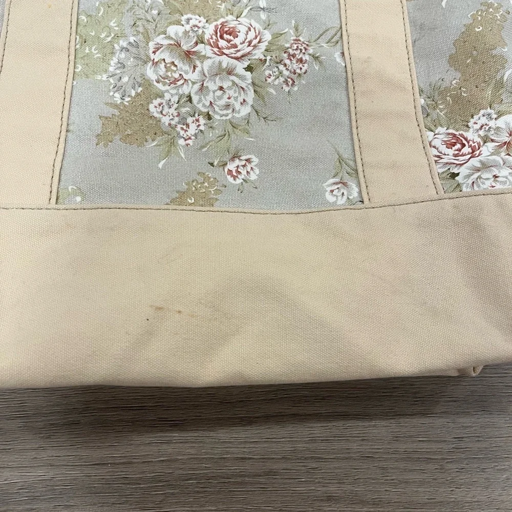 L.L. Bean Cream Floral Tote Bag Brown Handles